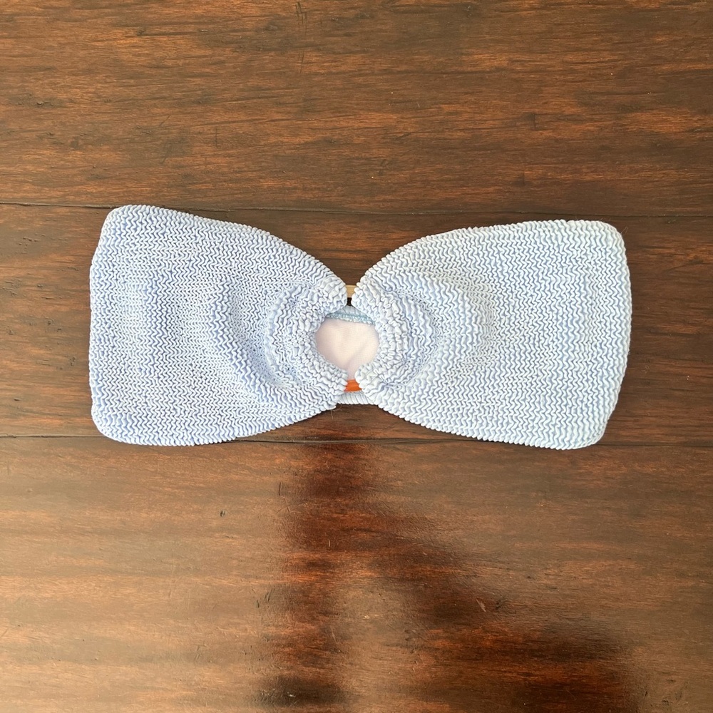 COCOFREE Light Baby Blue Bandeau Crinkle Textured Bikini Top